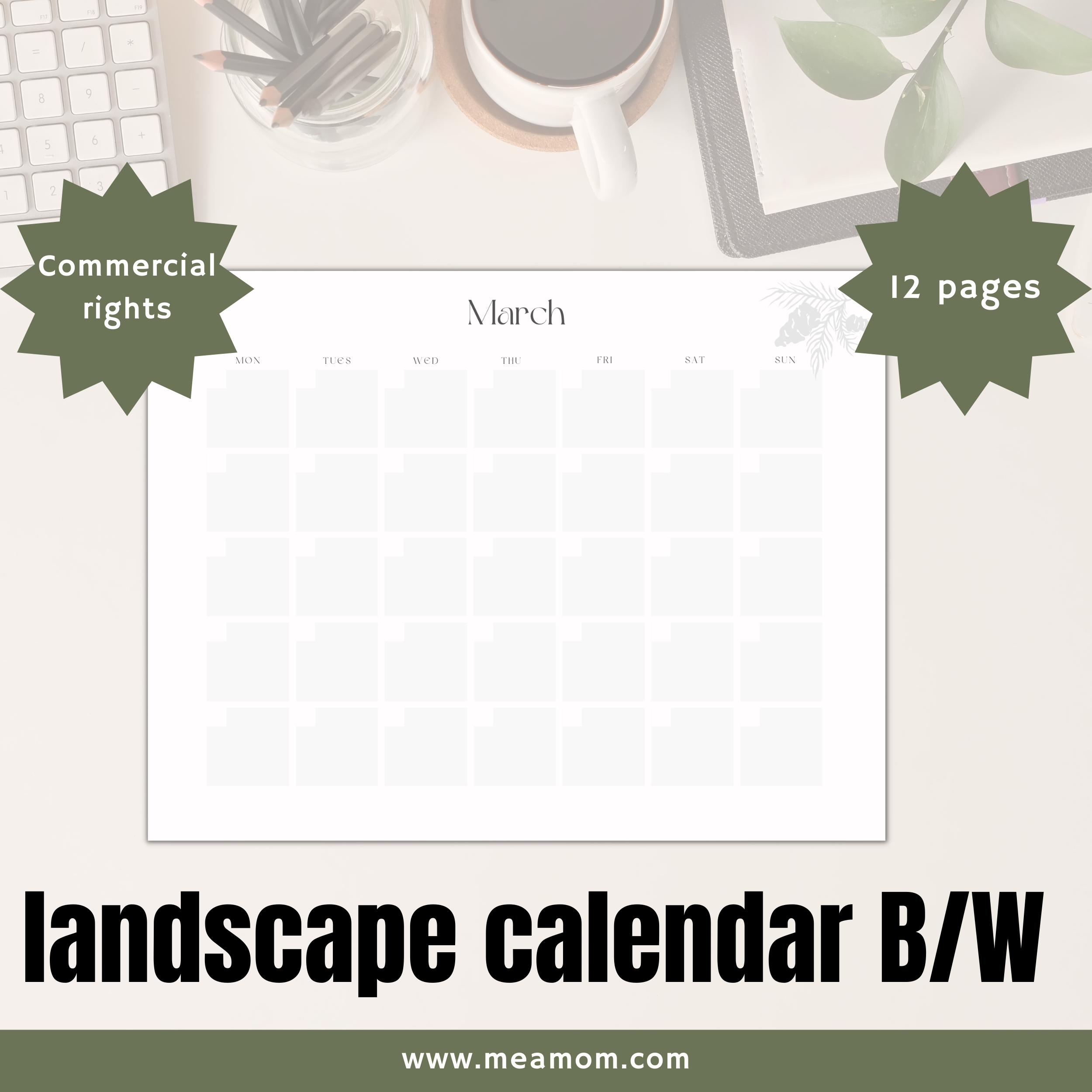 landscape calendar bw